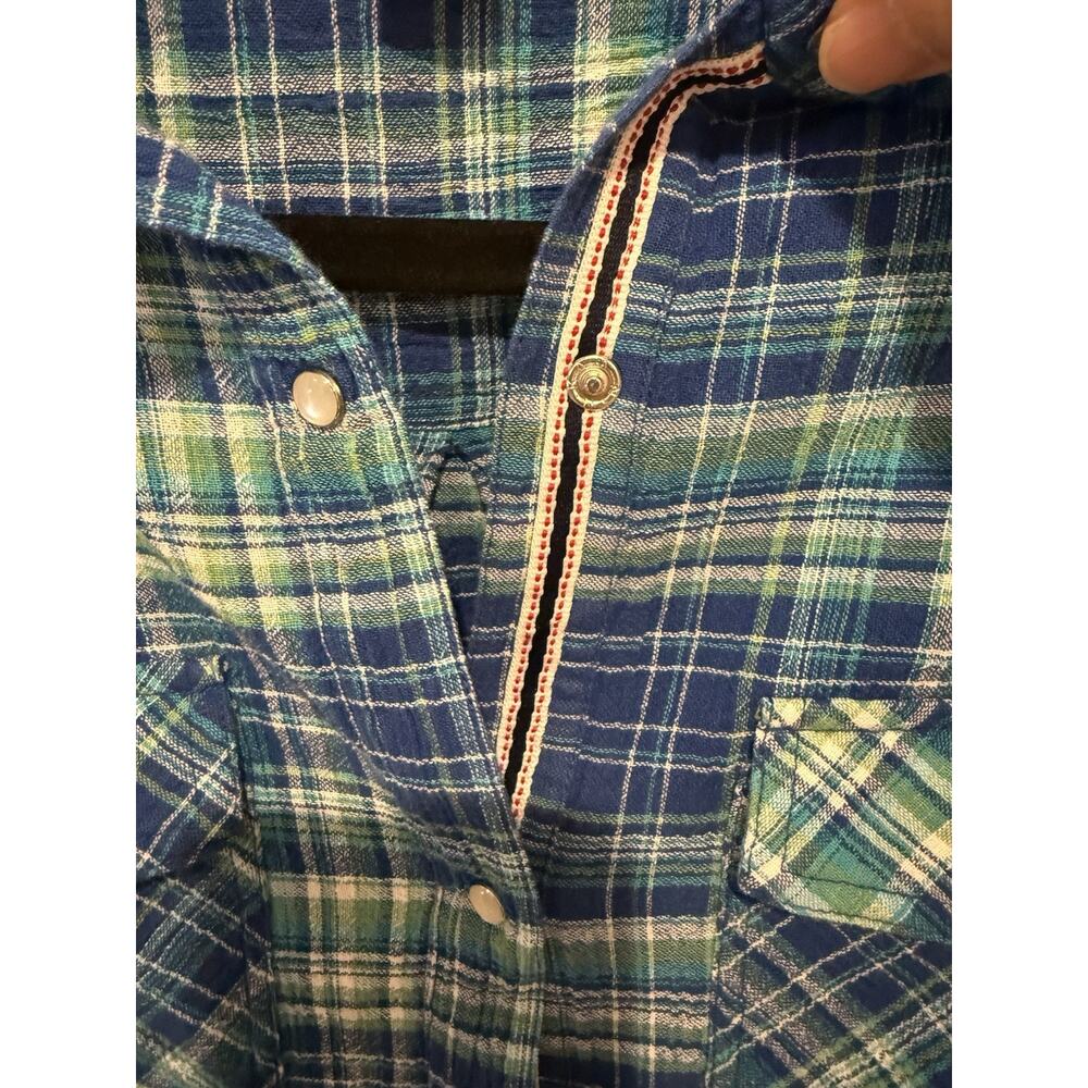 Sundance Western Joy Plaid Pearl Snap Button-Up Shirt Blue and Green Sz Large - Picture 3 of 6